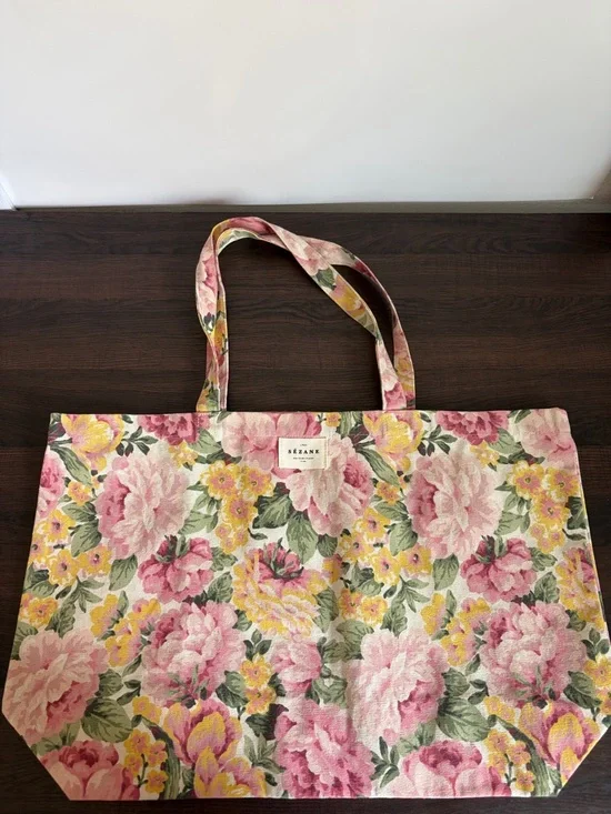 Sezane London Boutique Floral Garden Tote Bag 100% Cotton Shopping Tote NWOT - Picture 1 of 6